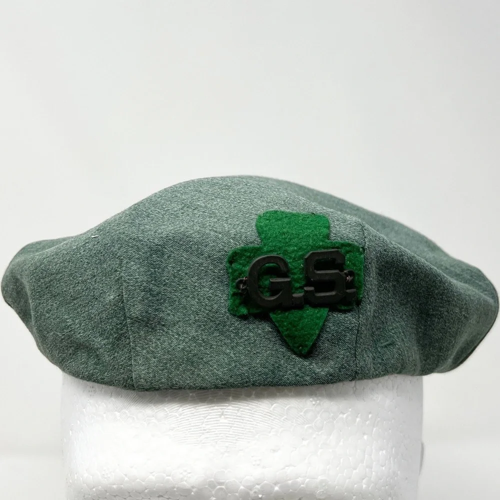 Girl Scouts Vintage Green Beret Hat  Size Medium Trefoil Logo GS Monogram